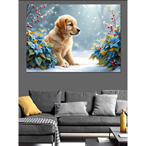 Kış Bahçesinde Sevimli Yavru Dekoratif Kanvas - Mdf Ahşap Tablo 70x100 cm