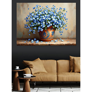 Mavi Çiçekler Dekoratif Kanvas - Mdf Ahşap Tablo 100x140 cm