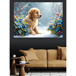 Kış Bahçesinde Sevimli Yavru Dekoratif Kanvas - Mdf Ahşap Tablo 100x140 cm