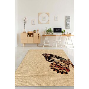 Kelebek Kanadı Dokuma Tabanlı Bej Renkli Sade Halı Hayvan Baskı Düz Renkli Mutfak Halısı 100x150 cm