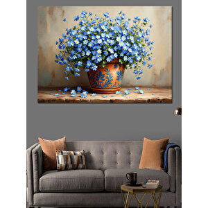 Mavi Çiçekler Dekoratif Kanvas - Mdf Ahşap Tablo 70x100 cm