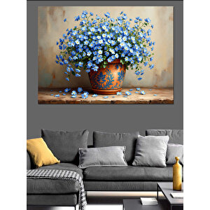 Mavi Çiçekler Dekoratif Kanvas - Mdf Ahşap Tablo
