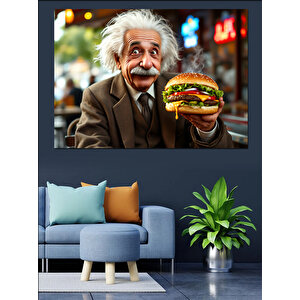 Hamburger Tutan Einstein Dekoratif Kanvas - Mdf Ahşap Tablo