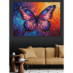 Soyut Renkli Mor Kelebek Dekoratif Kanvas - Mdf Ahşap Tablo 100x140 cm