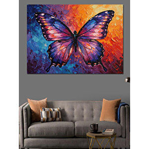 Soyut Renkli Mor Kelebek Dekoratif Kanvas - Mdf Ahşap Tablo