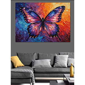Soyut Renkli Mor Kelebek Dekoratif Kanvas - Mdf Ahşap Tablo 50x70 cm
