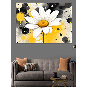 Sarı Arka Plan Papatya Dekoratif Kanvas - Mdf Ahşap Tablo 100x140 cm