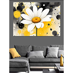 Sarı Arka Plan Papatya Dekoratif Kanvas - Mdf Ahşap Tablo