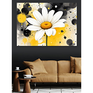 Sarı Arka Plan Papatya Dekoratif Kanvas - Mdf Ahşap Tablo