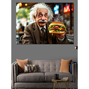 Hamburger Tutan Einstein Dekoratif Kanvas - Mdf Ahşap Tablo 25x35 cm