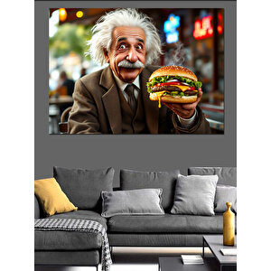 Hamburger Tutan Einstein Dekoratif Kanvas - Mdf Ahşap Tablo 25x35 cm