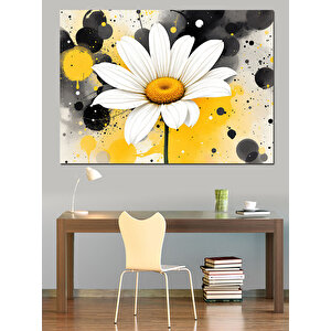 Sarı Arka Plan Papatya Dekoratif Kanvas - Mdf Ahşap Tablo 50x70 cm