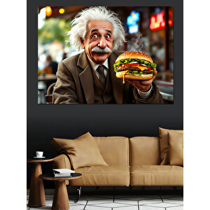 Hamburger Tutan Einstein Dekoratif Kanvas - Mdf Ahşap Tablo