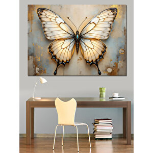 Beyaz Zarif Kelebek Detayı Dekoratif Kanvas - Mdf Ahşap Tablo