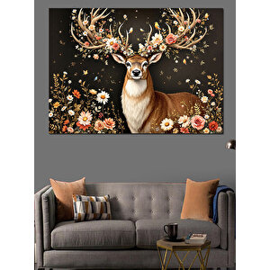 Çiçekli Geyik Fantastik Sanat Dekoratif Kanvas - Mdf Ahşap Tablo 70x100 cm