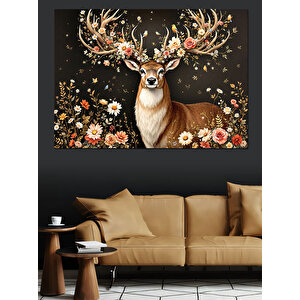 Çiçekli Geyik Fantastik Sanat Dekoratif Kanvas - Mdf Ahşap Tablo