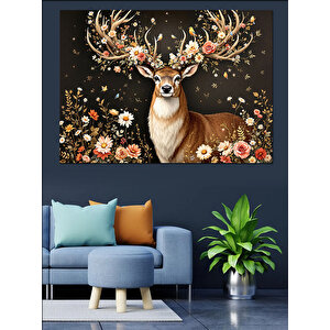 Çiçekli Geyik Fantastik Sanat Dekoratif Kanvas - Mdf Ahşap Tablo