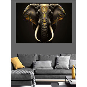 Asil Fil Altın Işık Dekoratif Kanvas - Mdf Ahşap Tablo 50x70 cm