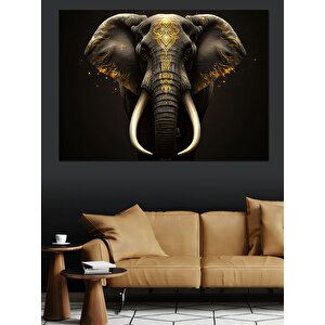 Asil Fil Altın Işık Dekoratif Kanvas - Mdf Ahşap Tablo 50x70 cm