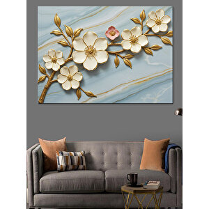 Mermer Zeminde Altın Çiçekler Dekoratif Kanvas - Mdf Ahşap Tablo
