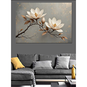 Beyaz Manolya Çiçek Dalları Dekoratif Kanvas - Mdf Ahşap Tablo 50x70 cm