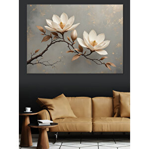 Beyaz Manolya Çiçek Dalları Dekoratif Kanvas - Mdf Ahşap Tablo 50x70 cm