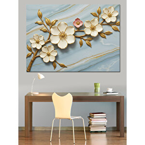 Mermer Zeminde Altın Çiçekler Dekoratif Kanvas - Mdf Ahşap Tablo 50x70 cm