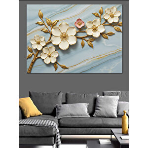 Mermer Zeminde Altın Çiçekler Dekoratif Kanvas - Mdf Ahşap Tablo 50x70 cm