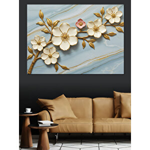 Mermer Zeminde Altın Çiçekler Dekoratif Kanvas - Mdf Ahşap Tablo 50x70 cm