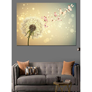 Uçuşan Papatya Ve Kelebek Dekoratif Kanvas - Mdf Ahşap Tablo 70x100 cm