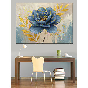 Beyaz Zemin Üzerinde Mavi Çiçek Dekoratif Kanvas - Mdf Ahşap Tablo 50x70 cm