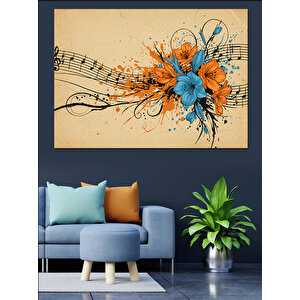 Notalarla Patlayan Çiçekler Dekoratif Kanvas - Mdf Ahşap Tablo 70x100 cm