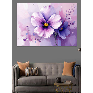 Mor Çiçek Sulu Boya Dekoratif Kanvas - Mdf Ahşap Tablo 35x50 cm