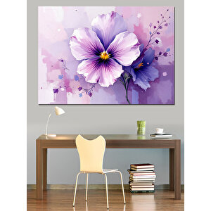 Mor Çiçek Sulu Boya Dekoratif Kanvas - Mdf Ahşap Tablo 35x50 cm