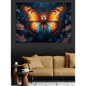 Gece Parlayan Turuncu Kelebek Dekoratif Kanvas - Mdf Ahşap Tablo 100x140 cm
