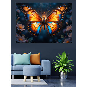 Gece Parlayan Turuncu Kelebek Dekoratif Kanvas - Mdf Ahşap Tablo 100x140 cm