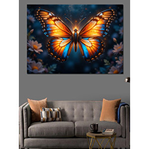 Gece Parlayan Turuncu Kelebek Dekoratif Kanvas - Mdf Ahşap Tablo 100x140 cm
