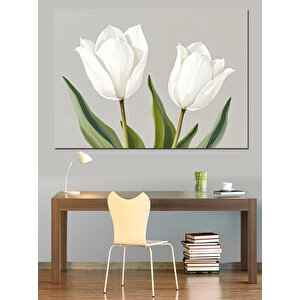 Beyaz Lale Çiçekleri Dekoratif Kanvas - Mdf Ahşap Tablo 50x70 cm
