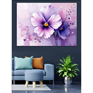 Mor Çiçek Sulu Boya Dekoratif Kanvas - Mdf Ahşap Tablo 50x70 cm