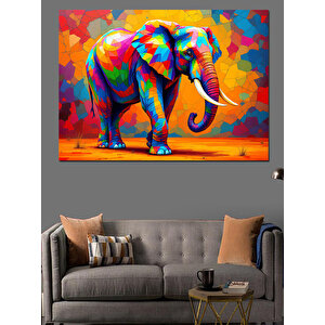 Renk Patlamalı Renkli Fil Dekoratif Kanvas - Mdf Ahşap Tablo 50x70 cm