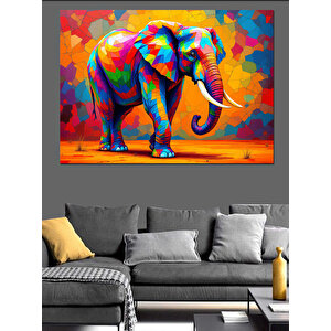 Renk Patlamalı Renkli Fil Dekoratif Kanvas - Mdf Ahşap Tablo 50x70 cm