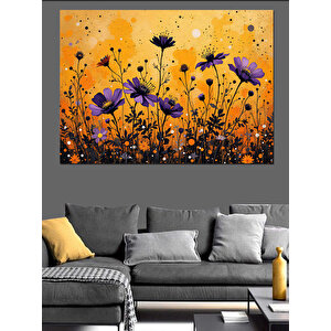 Sarı Fondaki Mor Çiçekler Dekoratif Kanvas - Mdf Ahşap Tablo 35x50 cm