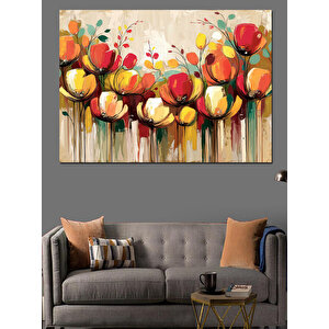 Soyut Renkli Lale Çiçekleri Dekoratif Kanvas - Mdf Ahşap Tablo 100x140 cm