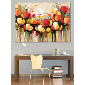 Soyut Renkli Lale Çiçekleri Dekoratif Kanvas - Mdf Ahşap Tablo 100x140 cm