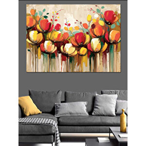 Soyut Renkli Lale Çiçekleri Dekoratif Kanvas - Mdf Ahşap Tablo 100x140 cm