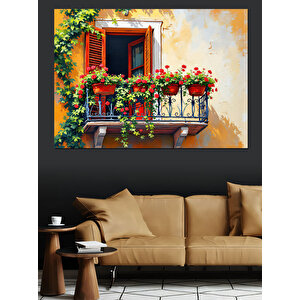 Sarı Çiçekli Pencere Manzarası Dekoratif Kanvas - Mdf Ahşap Tablo 70x100 cm