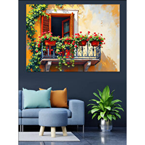 Sarı Çiçekli Pencere Manzarası Dekoratif Kanvas - Mdf Ahşap Tablo 70x100 cm