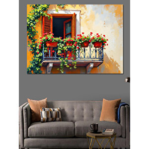 Sarı Çiçekli Pencere Manzarası Dekoratif Kanvas - Mdf Ahşap Tablo 70x100 cm