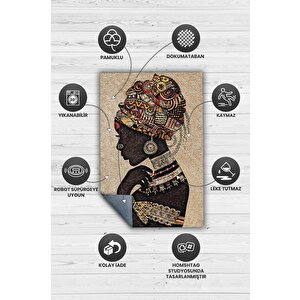 Homshtag Afrikalı Kadın Minimal Salon Halısı Etnik Desenli Halı Bej Renkli Oturma Odası Halısı