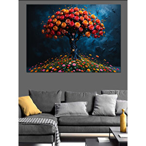 Çiçekli Masalsı Ağaç Dekoratif Kanvas - Mdf Ahşap Tablo 100x140 cm